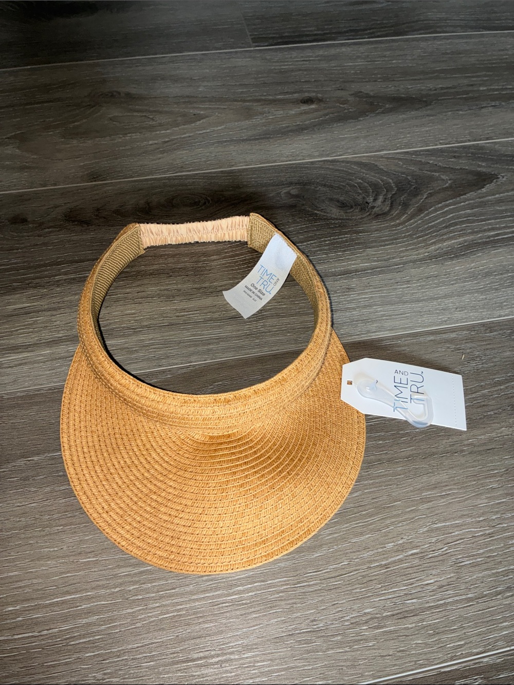 Time and Tru Wide Woven Sun Visor in Light Tan